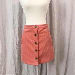 Pink Corduroy Button Skir